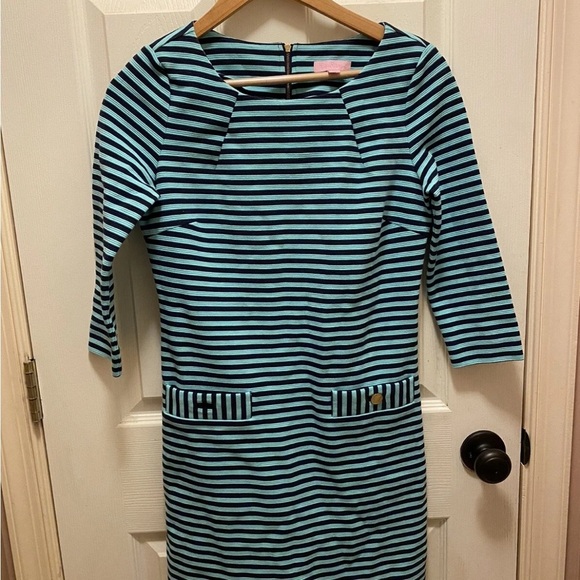 Lilly Pulitzer Dresses & Skirts - Lilly Pulitzer Striped Turquoise and Black Dress Sz S EUC!!